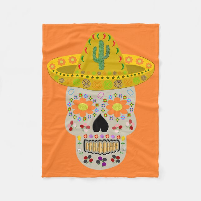 Mexican Day of the Dead Skull  Fleece Blanket (Front)