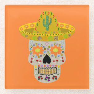 Mexican Day of the Dead Skull Glass Coaster