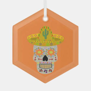 Mexican Day of the Dead Skull Glass Tree Decoration