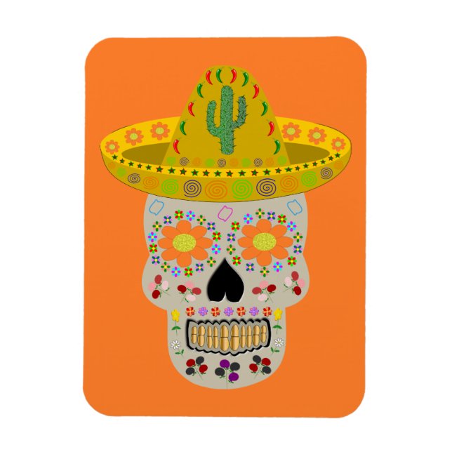 Mexican Day of the Dead Skull  Magnet (Vertical)