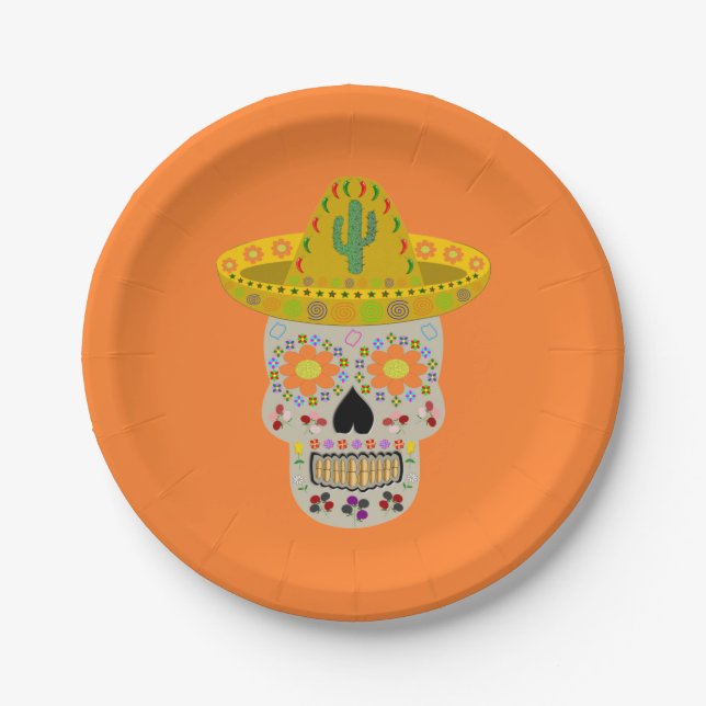 Mexican Day of the Dead Skull  Paper Plate (Front)