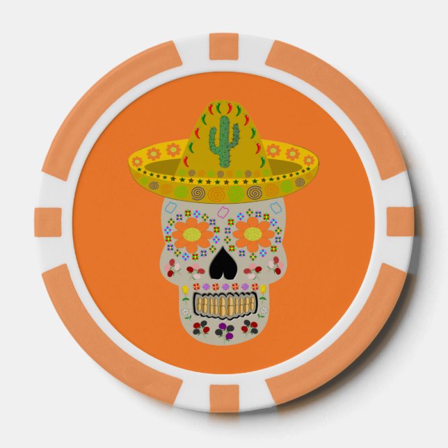Mexican Day of the Dead Skull  Poker Chips (Front)