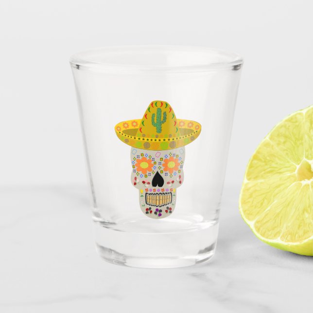 Mexican Day of the Dead Skull  Shot Glass (Front)