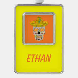 Mexican Day of the Dead Skull  Silver Plated Framed Ornament