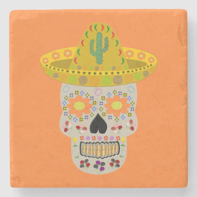 Mexican Day of the Dead Skull  Stone Coaster (Front)