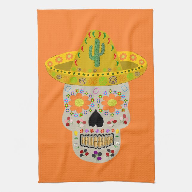 Mexican Day of the Dead Skull  Tea Towel (Vertical)