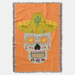 Mexican Day of the Dead Skull  Throw Blanket