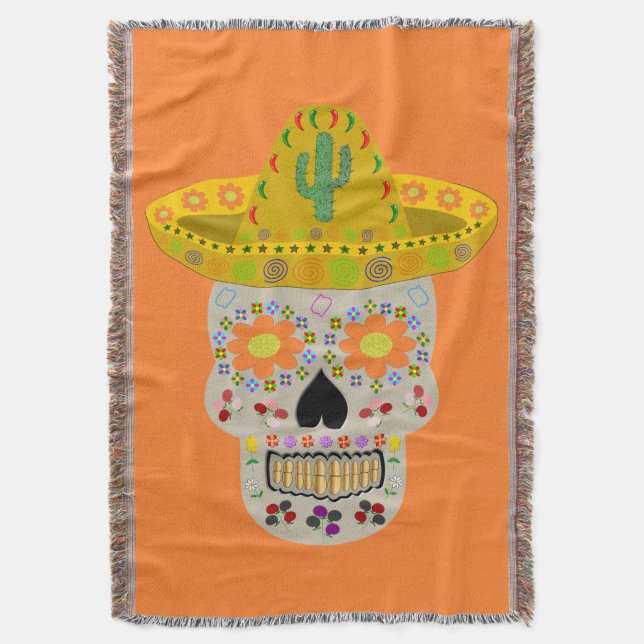 Mexican Day of the Dead Skull  Throw Blanket (Front Vertical)
