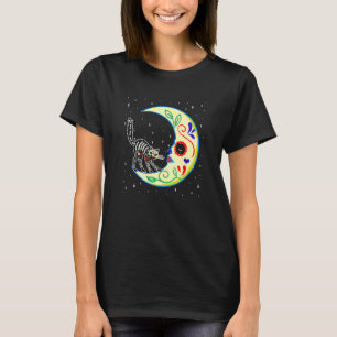 Mexican Day Of The Dead Sugar Skull Moon Cat Kitte T-Shirt