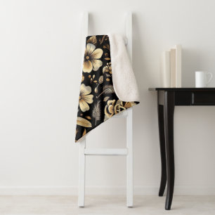 Mexican dead and floral black art poker sherpa blanket