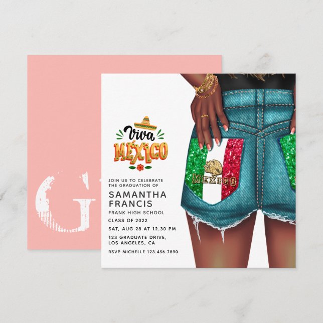Mexican Denim Girl Graduation Party Invitation (Front/Back)