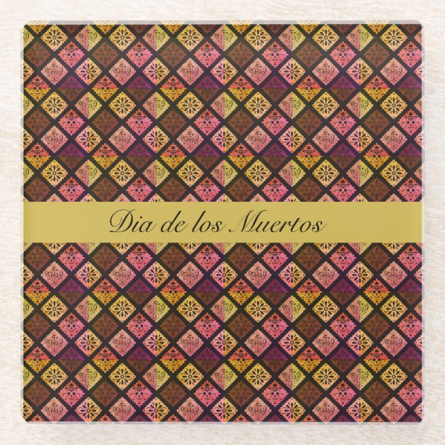 Mexican Dia de los Muertos customisable     Glass Coaster (Front)