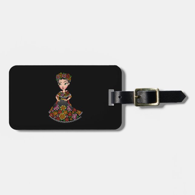 mexican doll with flowers luggage tag (Front Horizontal)