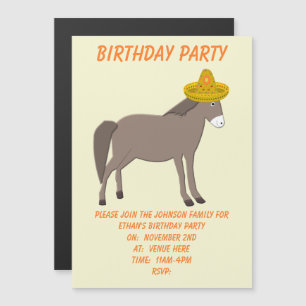 Mexican Donkey Day of the Dead Custom Birthday Magnetic Invitation