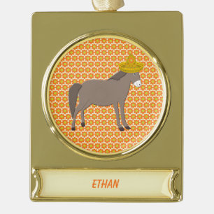 Mexican Donkey Day of the Dead Custom Gold Plated Banner Ornament