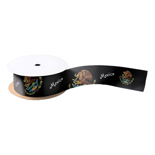 Mexican Eagle on black & Mexico / party Satin Ribbon (Spool)