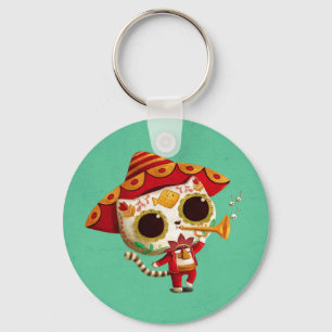 Mexican El mariachi Cute Cat Key Ring