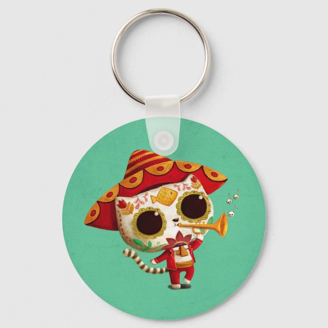 Mexican El mariachi Cute Cat Key Ring (Front)