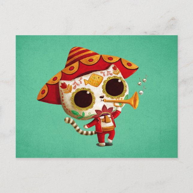 Mexican El mariachi Cute Cat Postcard (Front)