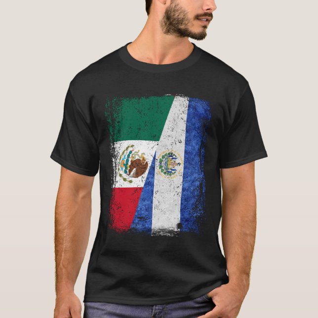 MEXICAN El Salvador Flag Half Mexican El Salvadori T-Shirt (Front)