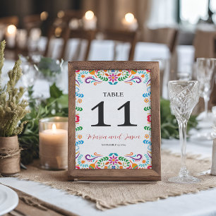 Mexican Elegant Colourful Floral Fiesta Wedding Table Number