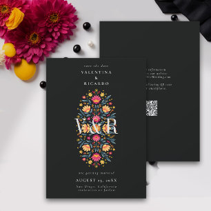 Mexican Elegant Modern Floral Rancho QR Wedding Save The Date