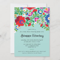 Mexican Embroidery Baby Boy Shower Invitation