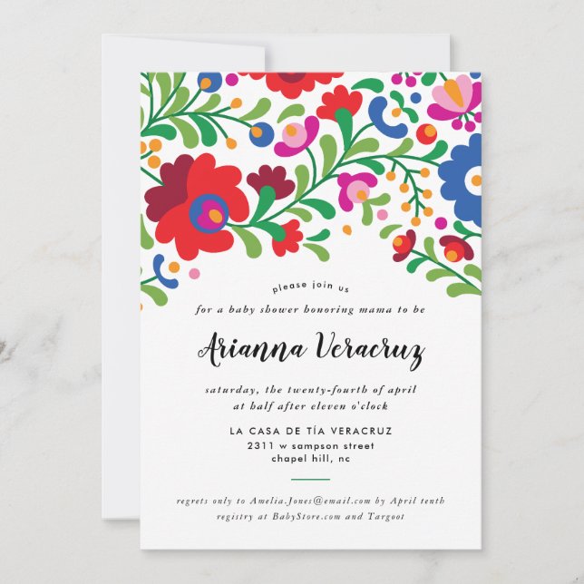 Mexican Embroidery Baby Shower Invitation (Front)