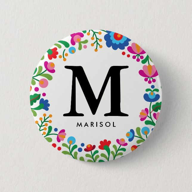Mexican Embroidery Bridesmaid Monogram 6 Cm Round Badge (Front)