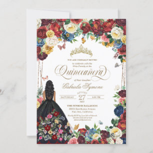 Mexican Embroidery Butterfly Floral Quinceanera In Invitation