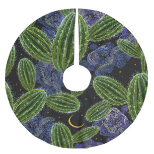 Mexican Embroidery: Cactus Night Seamless. Brushed Polyester Tree Skirt