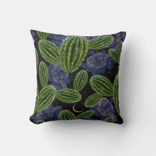 Mexican Embroidery: Cactus Night Seamless. Cushion