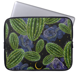 Mexican Embroidery: Cactus Night Seamless. Laptop Sleeve
