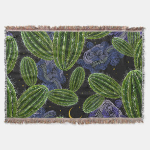 Mexican Embroidery: Cactus Night Seamless. Throw Blanket
