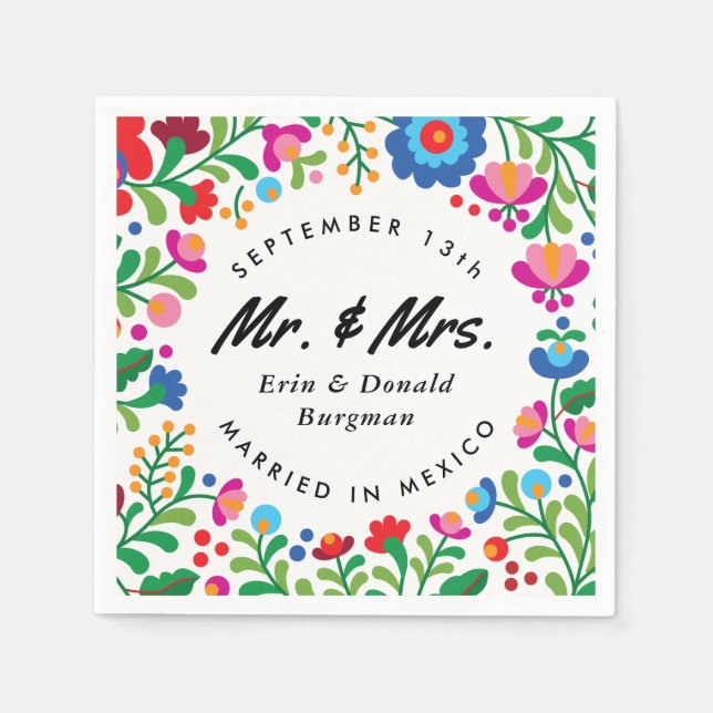 Mexican Embroidery Colourful Destination Wedding Napkin (Front)