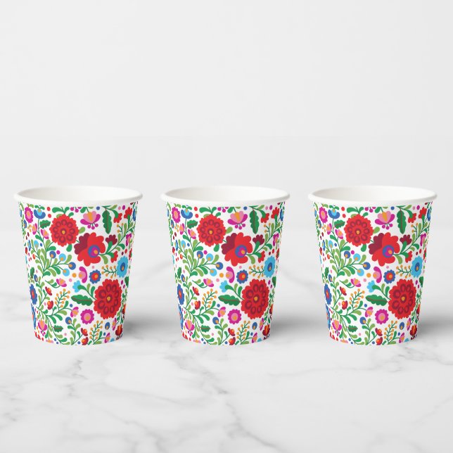 Mexican Embroidery Colourful Pattern Paper Cups (Multi)