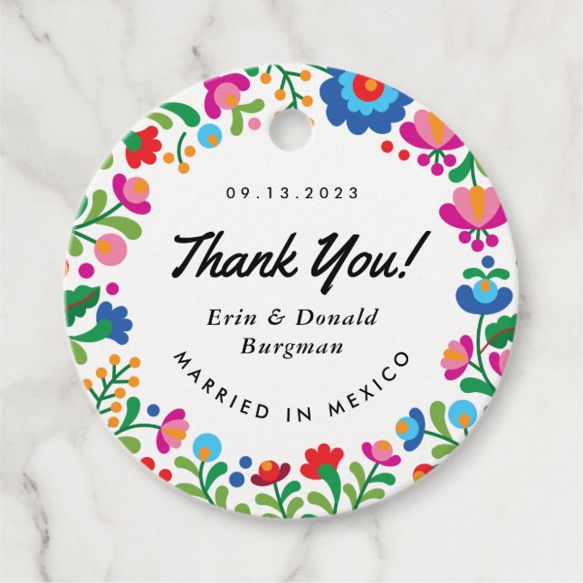 Mexican Embroidery Colourful Round Favour Tags (Front)