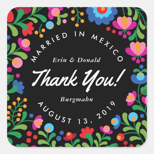 Mexican Embroidery Colourful Sticker on Black (Front)