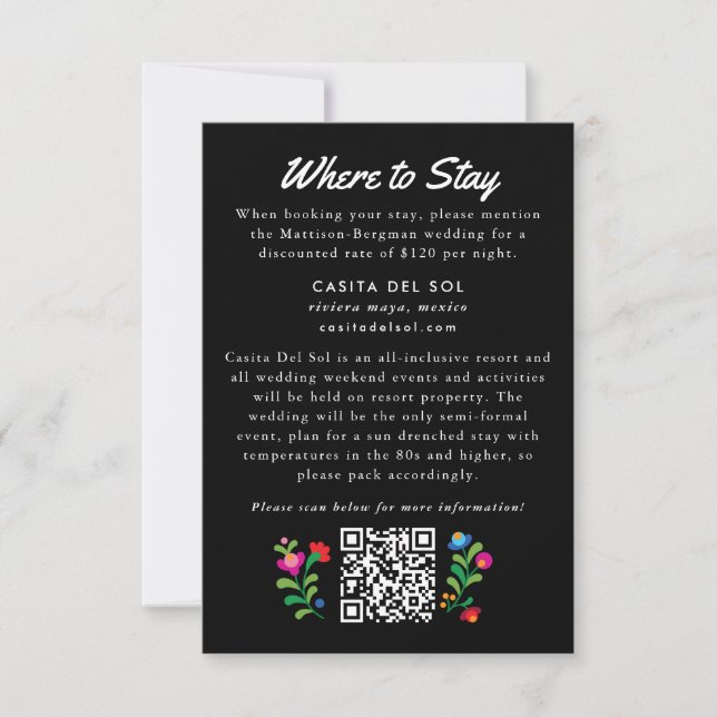 Mexican Embroidery Colourful Wedding Hotel RSVP Card (Front)