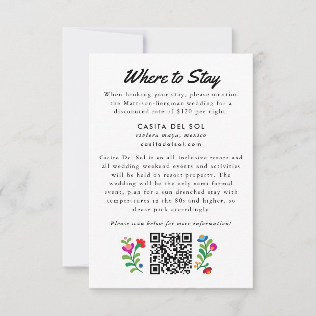 Mexican Embroidery Colourful Wedding Hotel RSVP Card (Front)