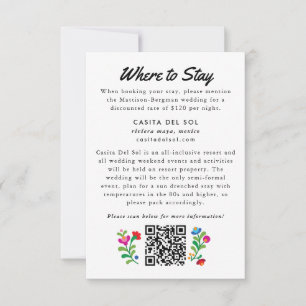 Mexican Embroidery Colourful Wedding Hotel RSVP Card