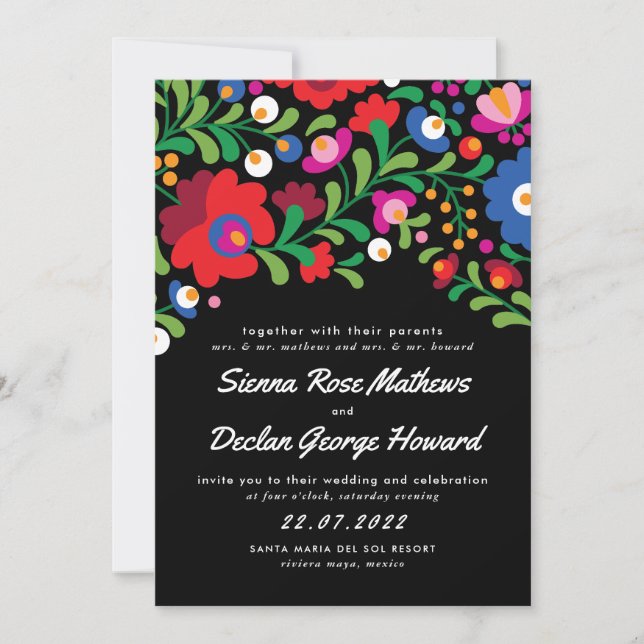 Mexican Embroidery Colourful Wedding Invitation (Front)