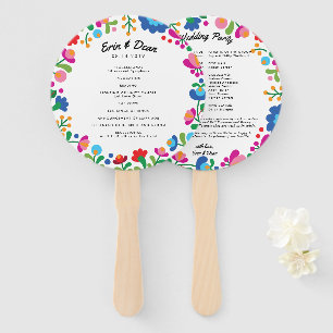 Mexican Embroidery Colourful Wedding Program Fan