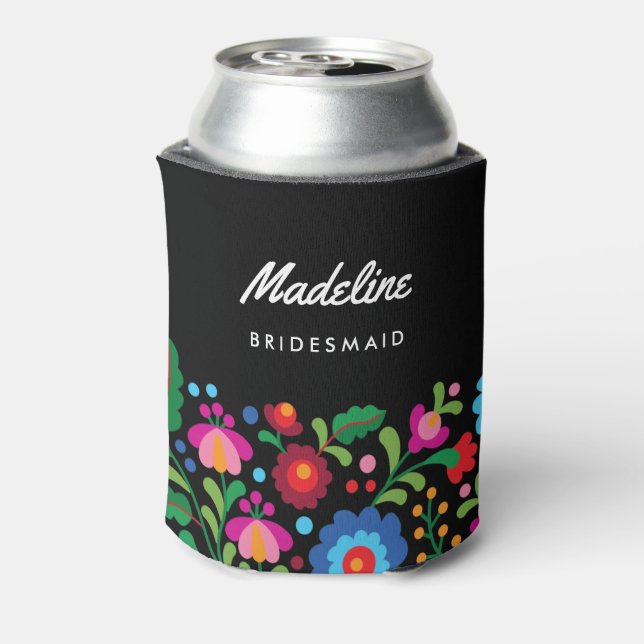 Mexican Embroidery Destination Wedding Bridesmaid Can Cooler (Can Back)