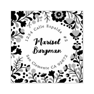 Mexican Embroidery Floral Address Rubber Stamp