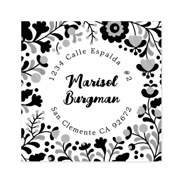 Mexican Embroidery Floral Address Rubber Stamp (Imprint)