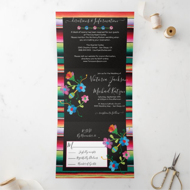 Mexican Embroidery Floral Rug Wedding Tri-Fold Inv (Inside)