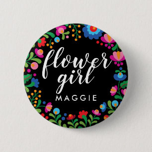 Mexican Embroidery Flower Girl Name 6 Cm Round Badge