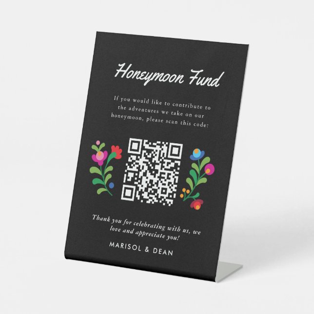Mexican Embroidery Honeymoon Fund Pedestal Sign (Front)