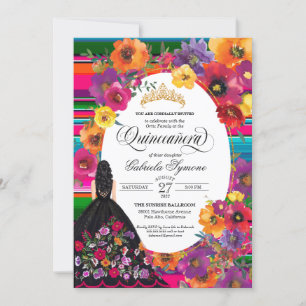Mexican Embroidery Huipil Floral Dress Quinceanera Invitation